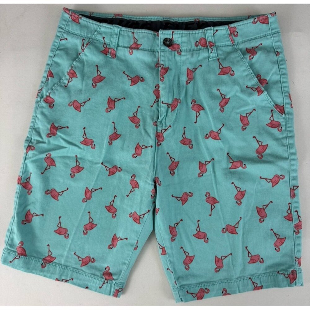 PLUGG FLEX Men's Turquoise With Flamingo Print Chino Shorts Sz 34